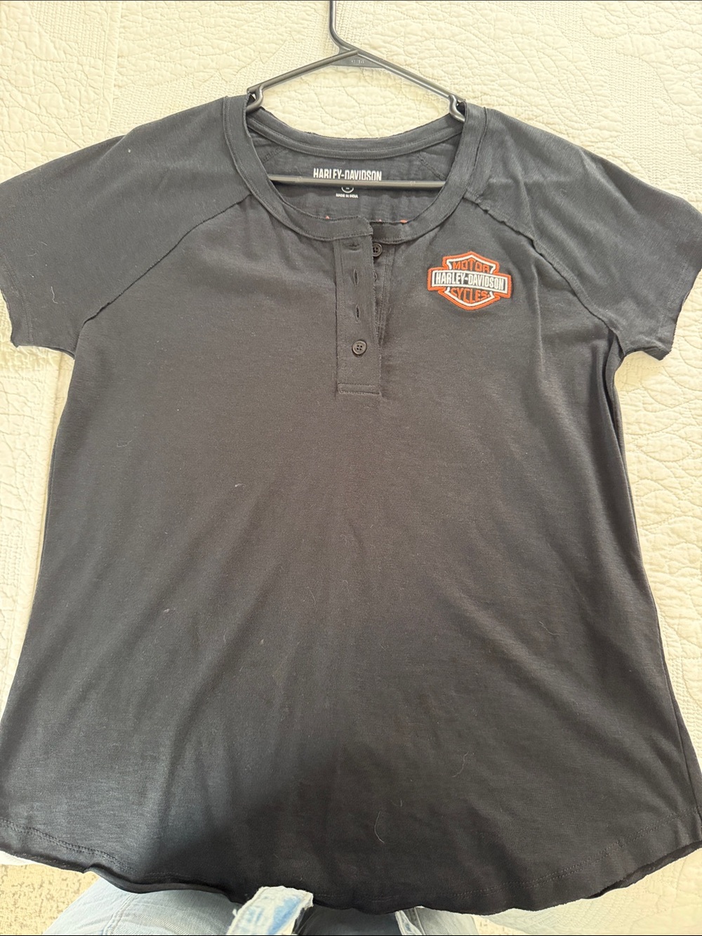 Harley-Davidson Black Kids Short-Sleeve Henley with Orange Logo